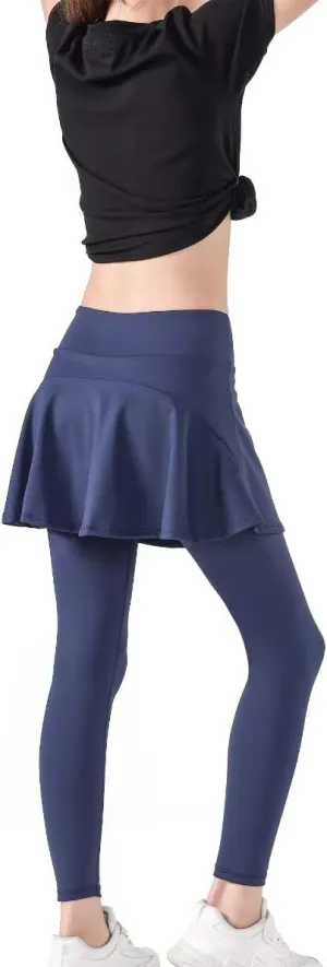 2 in 1 Girls Leggings with Skirt High Waisted Tennis Athletic Flowy Skirted Legging with Pockets for Kid