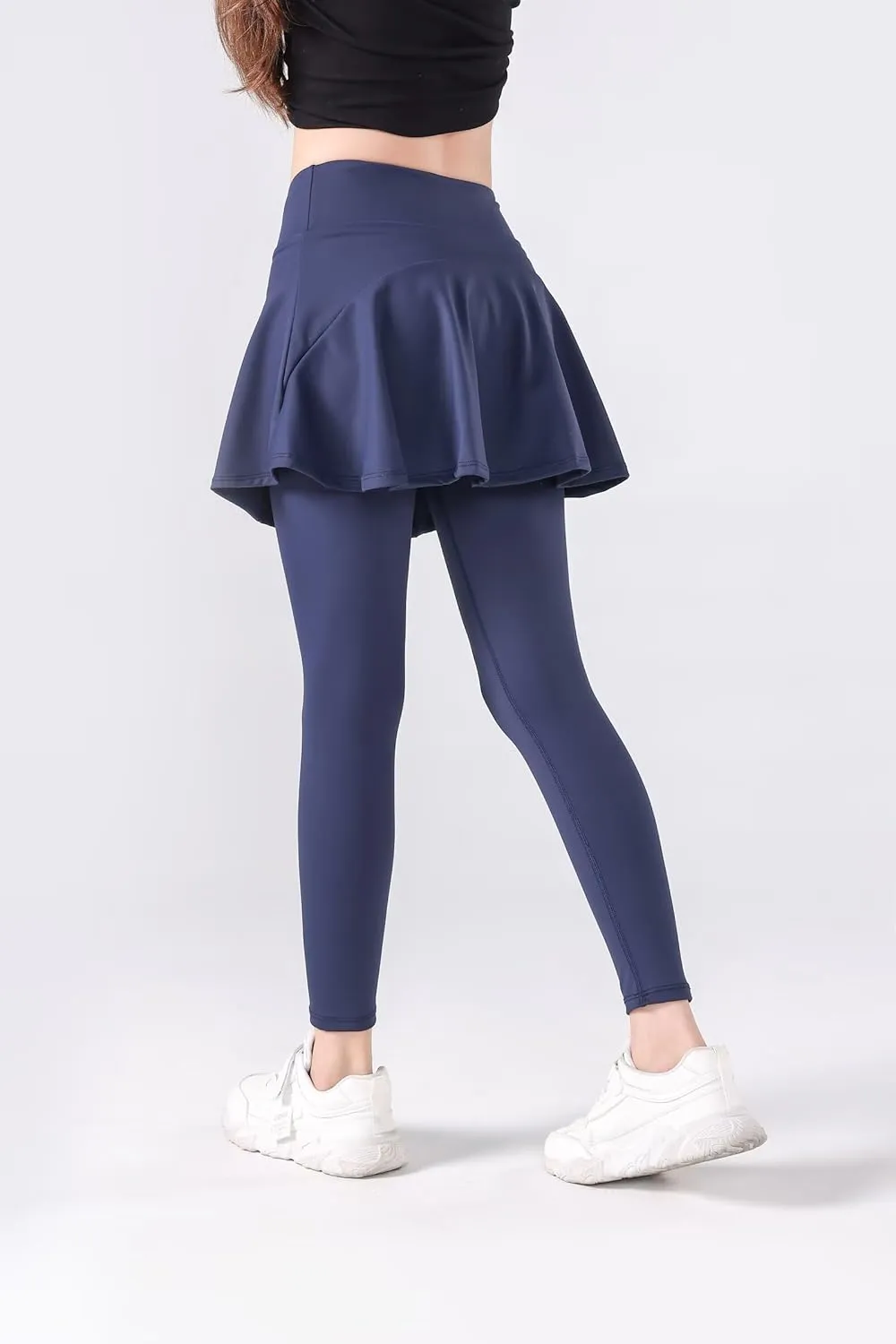 2 in 1 Girls Leggings with Skirt High Waisted Tennis Athletic Flowy Skirted Legging with Pockets for Kid