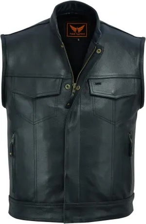 A&H Apparel Mens Genuine Cowhide Leather Biker Vest Motorcycle Gear Concealed Carry Pockets Sleeveless Motorwear