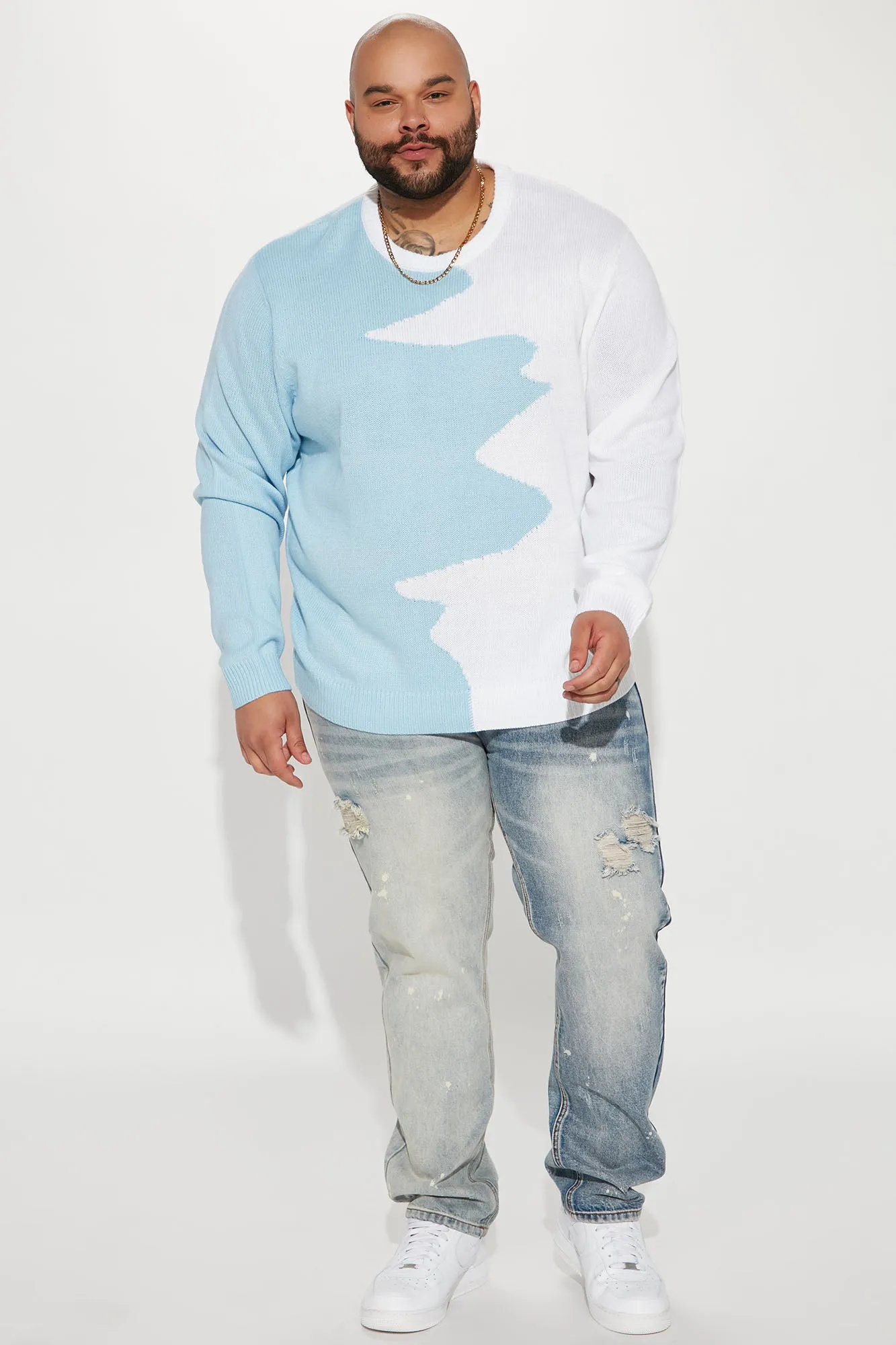 Abstract Two Tone Sweater - Light Blue