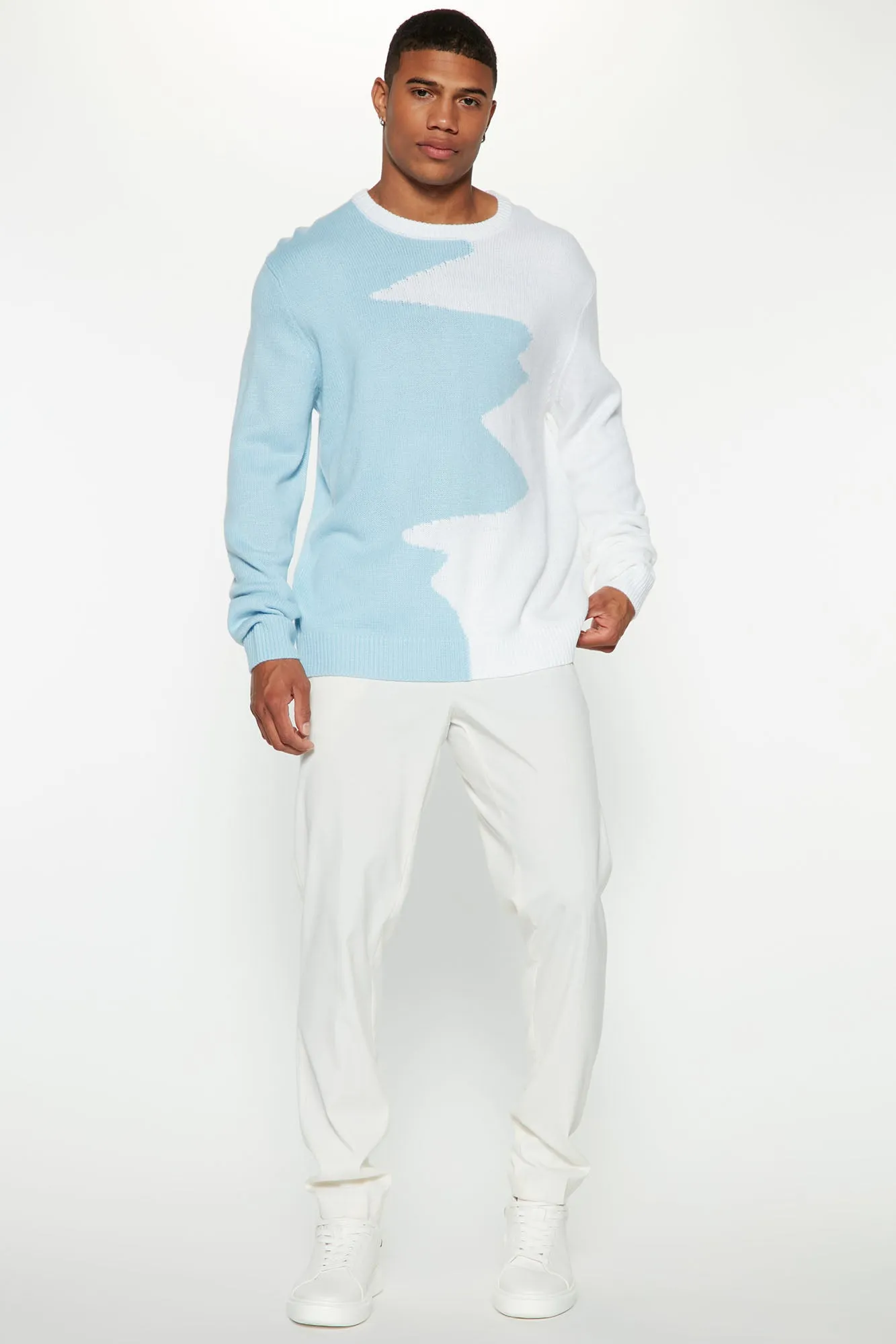 Abstract Two Tone Sweater - Light Blue