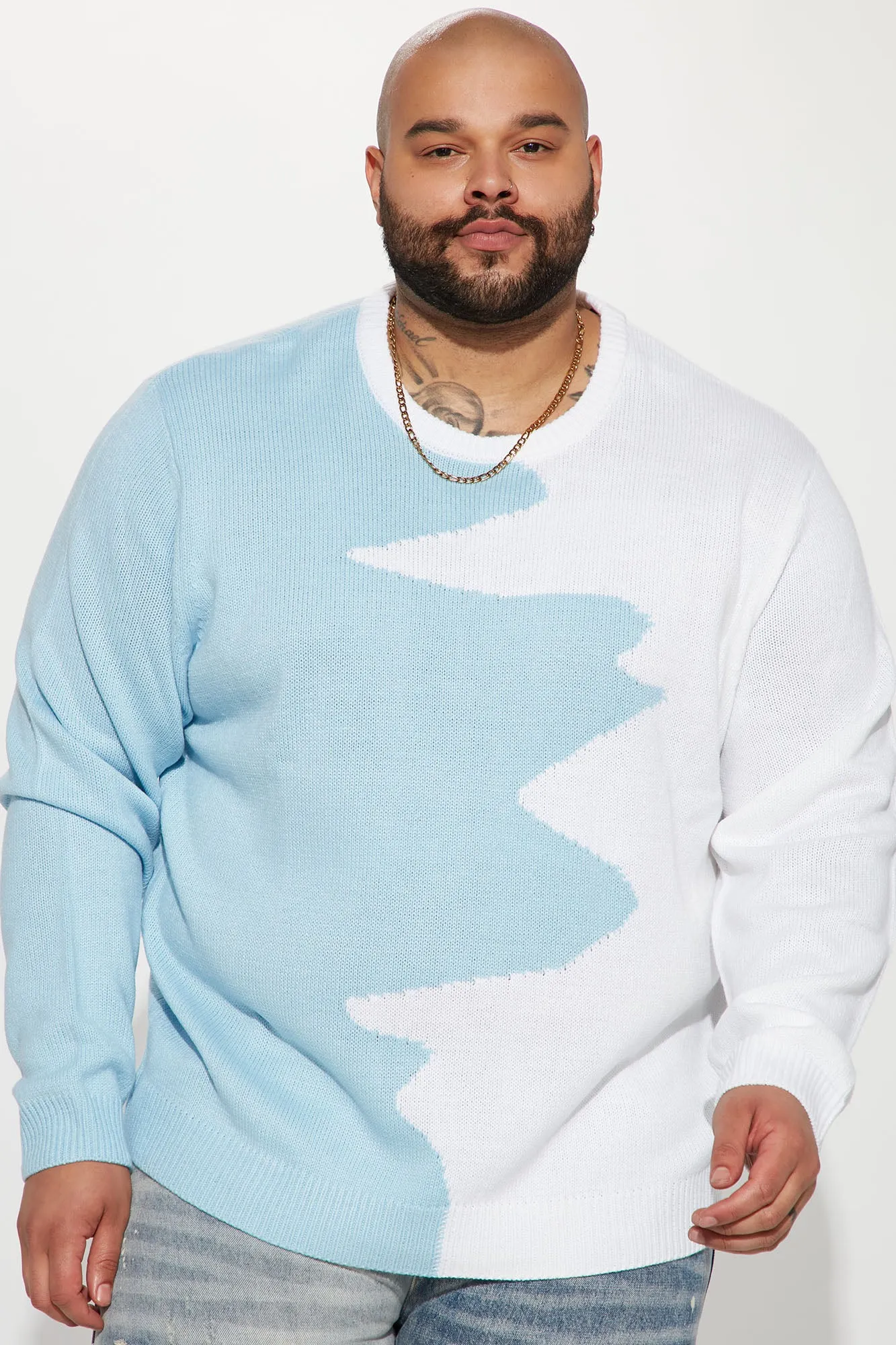 Abstract Two Tone Sweater - Light Blue