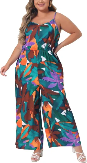 Agnes Orinda Plus Size Jumpsuits for Women Sleeveless Adjustable Spaghetti Strap Stretchy Long Pant Romper Jumpsuit