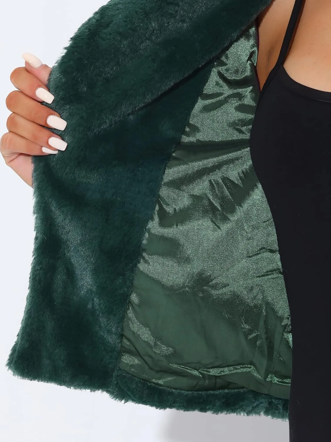Allegra K Women's Cropped Faux Fur Jacket Lapel Cardigan Shrug 2024 Winter Fluffy Faux Fur Coat