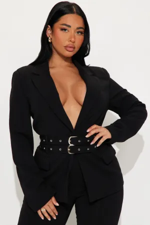 Always Elevated Belted Blazer - Black