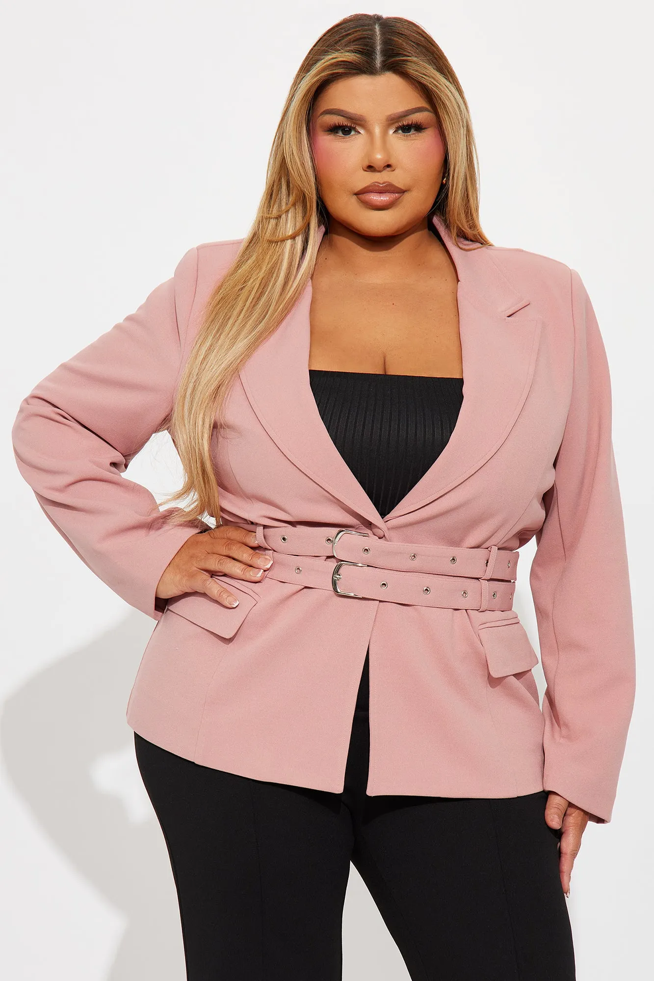 Always Elevated Belted Blazer - Mauve