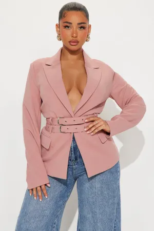 Always Elevated Belted Blazer - Mauve