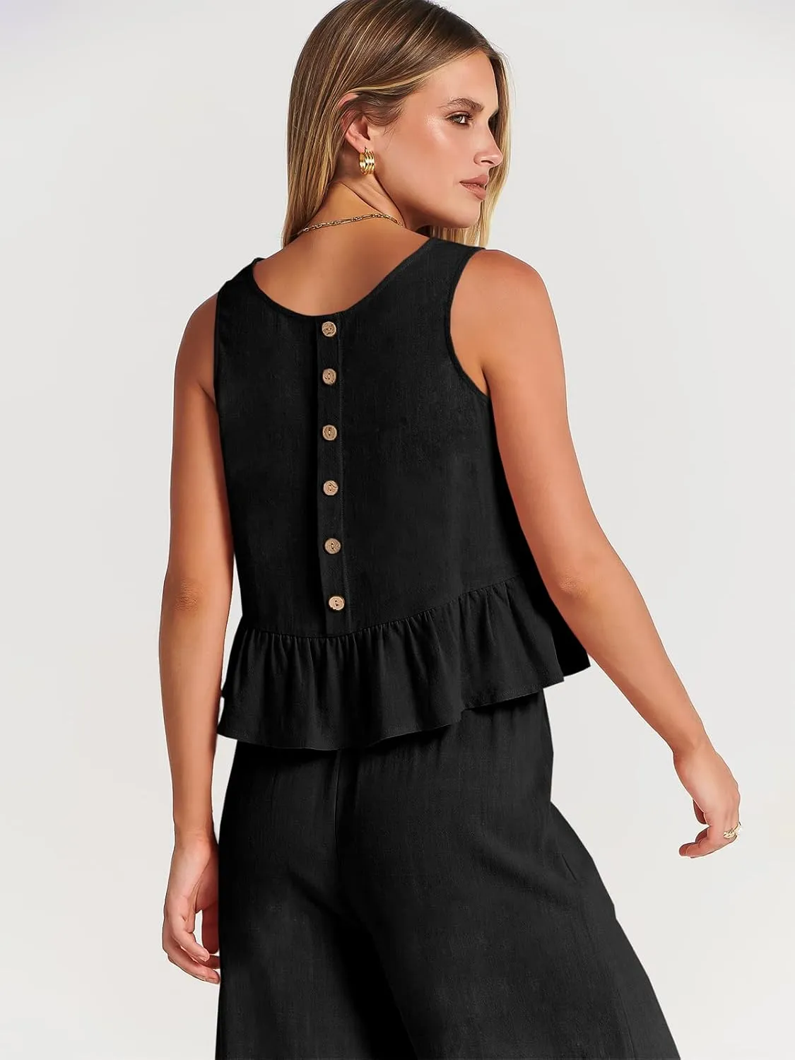 ANRABESS Women Summer 2 Piece Outfits Sleeveless Tank Crop Top Wide Leg Pants Linen Jumpsuits Lounge Matching Beach Sets
