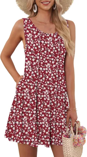 AUSELILY Women's Summer Dress Sleeveless Floral Mini Dresses with Pockets Bohemian Dress 2025 New