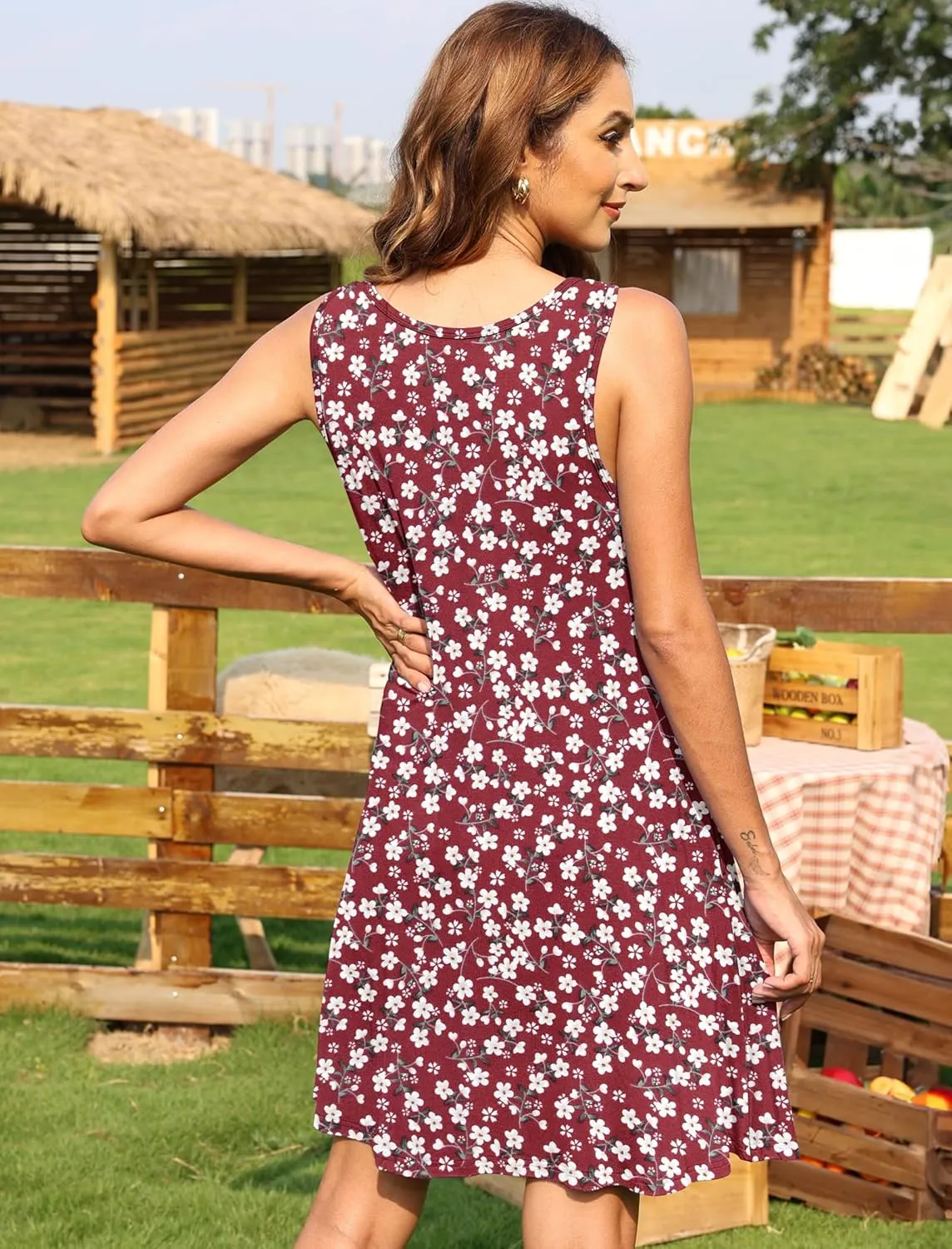 AUSELILY Women's Summer Dress Sleeveless Floral Mini Dresses with Pockets Bohemian Dress 2025 New