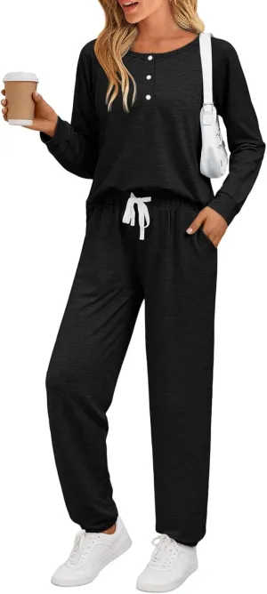 AUTOMET Womens 2 Piece Outfits Pajamas Sets Fall Lounge Sets Loungewear Sweatsuits with Sweatpants