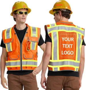 AYKRM Heavy Woven Two Tone Engineer High Vis Reflective work construction safety vest for men Class 2 with Cargo Pockets