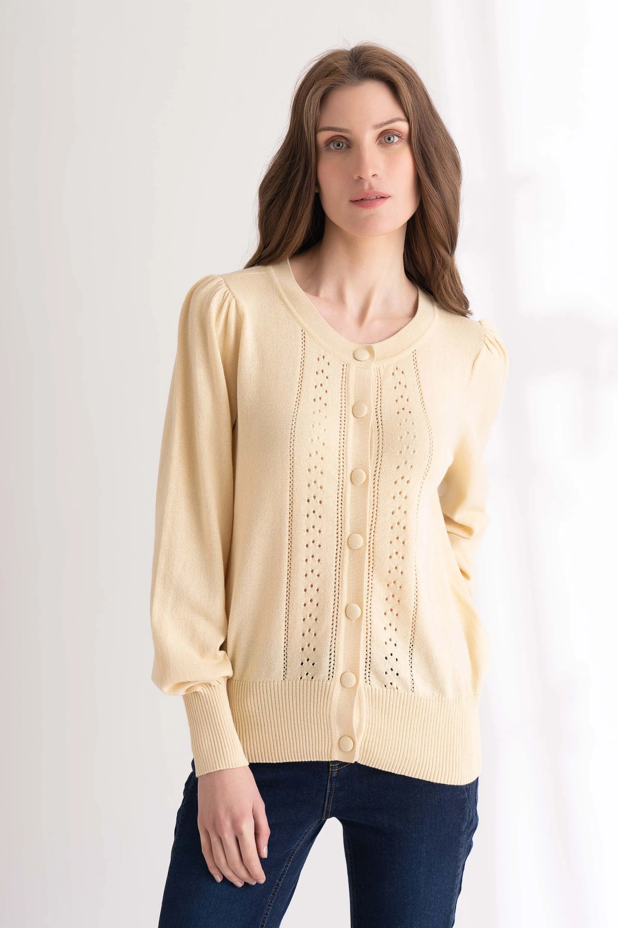 Banana Crepe Buttoned Cardigan Light