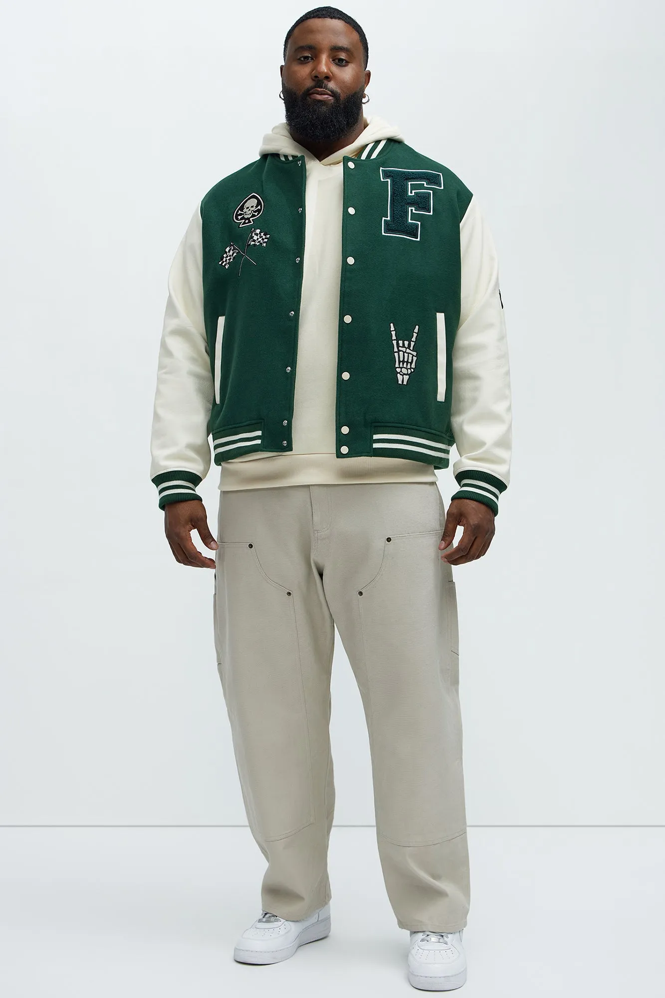 Biker Faux Leather Varsity Jacket - Green/combo