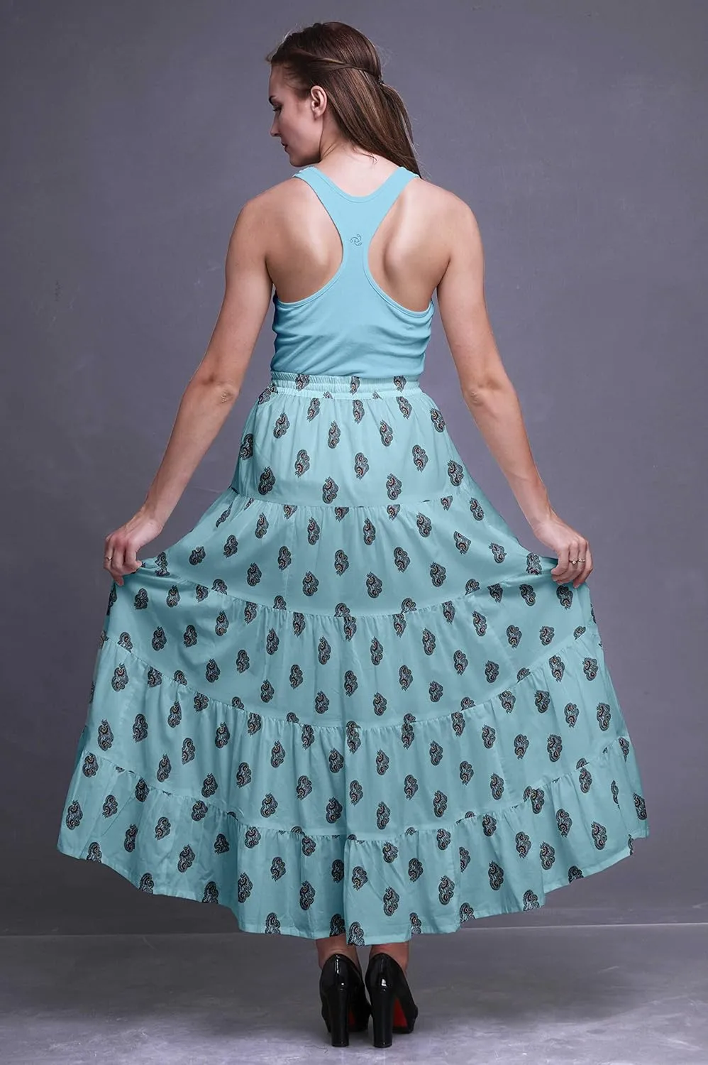 Bimba Printed Skirts for Women Long Length 5 Tier Cotton Skirt Boho Clothing