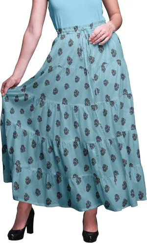 Bimba Printed Skirts for Women Long Length 5 Tier Cotton Skirt Boho Clothing