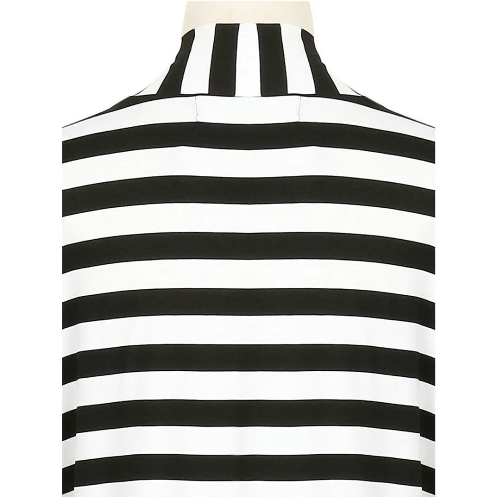 Black and White Striped Elbow Patching PU Leather Long Sleeve Knitted Cardigan Fall Slim Spring Autumn Women Sweater