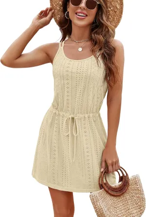 Bluetime Women Hollow Out Swimsuit Coverups Spaghetti Strap Boho Summer Dresses Casual Sundress