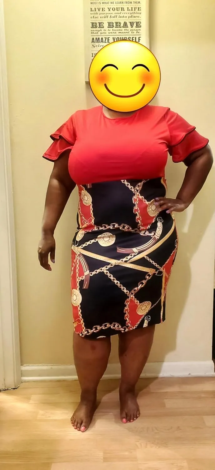 BOGURST Women Wave Short Sleeve Pencil Dress Fashion A-Line Bodycon Church Dresses