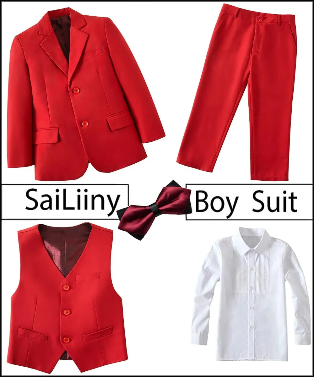 Boys Suits 5 Pieces Slim Fit Blazer Pants Black Blue Outfit Suit for Wedding