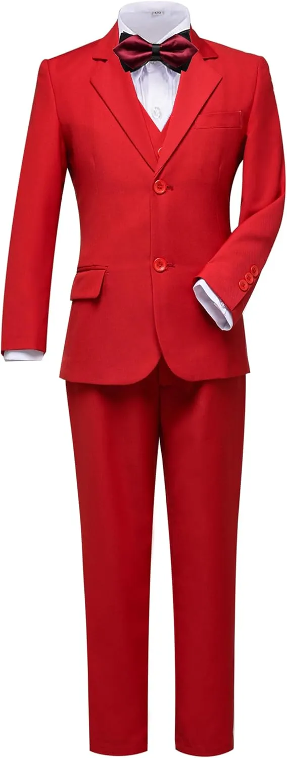 Boys Suits 5 Pieces Slim Fit Blazer Pants Black Blue Outfit Suit for Wedding