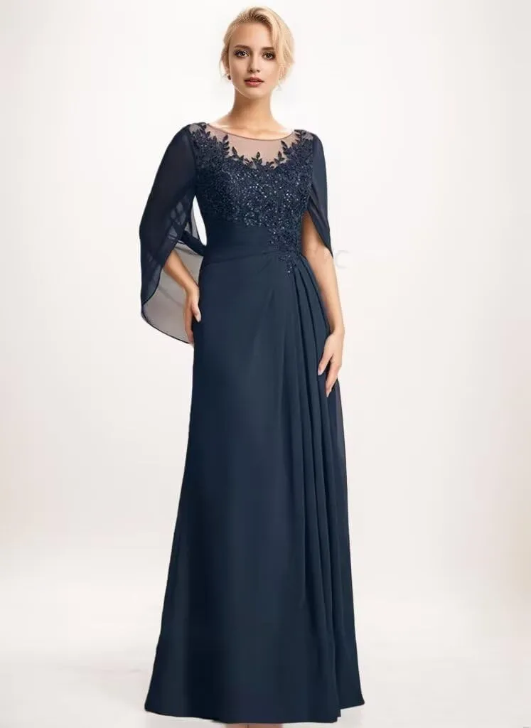 Cape Sleeve Mother of The Bride Dresses for Women Lace Appliques Long Formal Evening Gown