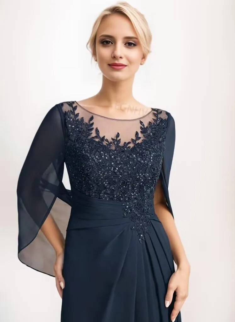 Cape Sleeve Mother of The Bride Dresses for Women Lace Appliques Long Formal Evening Gown