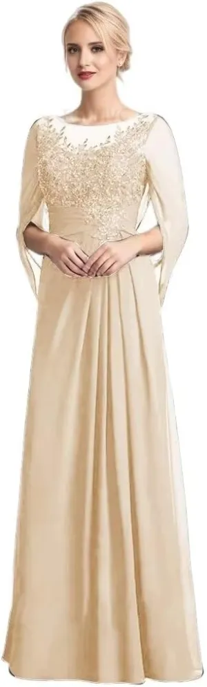 Cape Sleeve Mother of The Bride Dresses for Women Lace Appliques Long Formal Evening Gown
