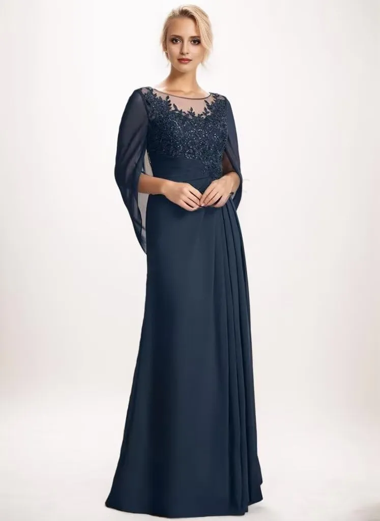 Cape Sleeve Mother of The Bride Dresses for Women Lace Appliques Long Formal Evening Gown