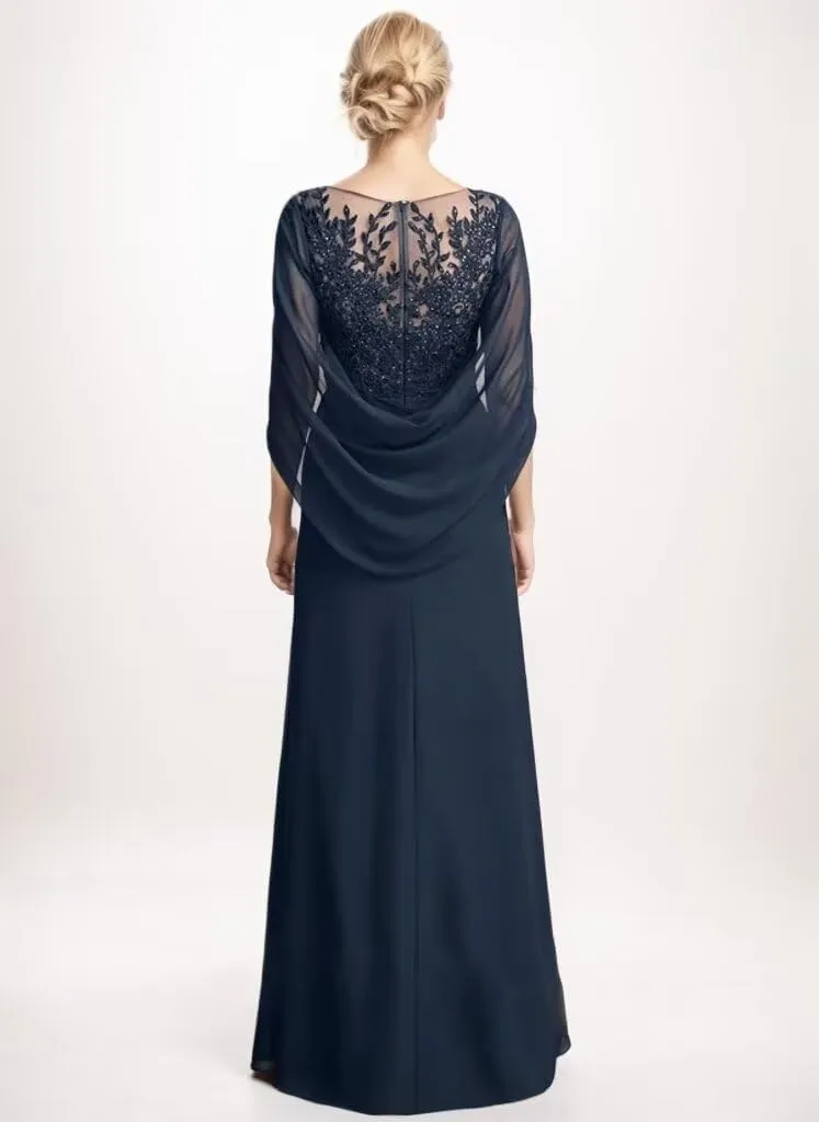Cape Sleeve Mother of The Bride Dresses for Women Lace Appliques Long Formal Evening Gown
