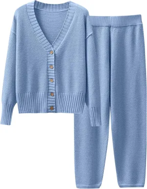 Caracilia Womens 2 Piece Outfits Lounge Set V Neck Cardigan Sweater Pants Sets Knit Matching Loungewear 2024 Fall Clothes