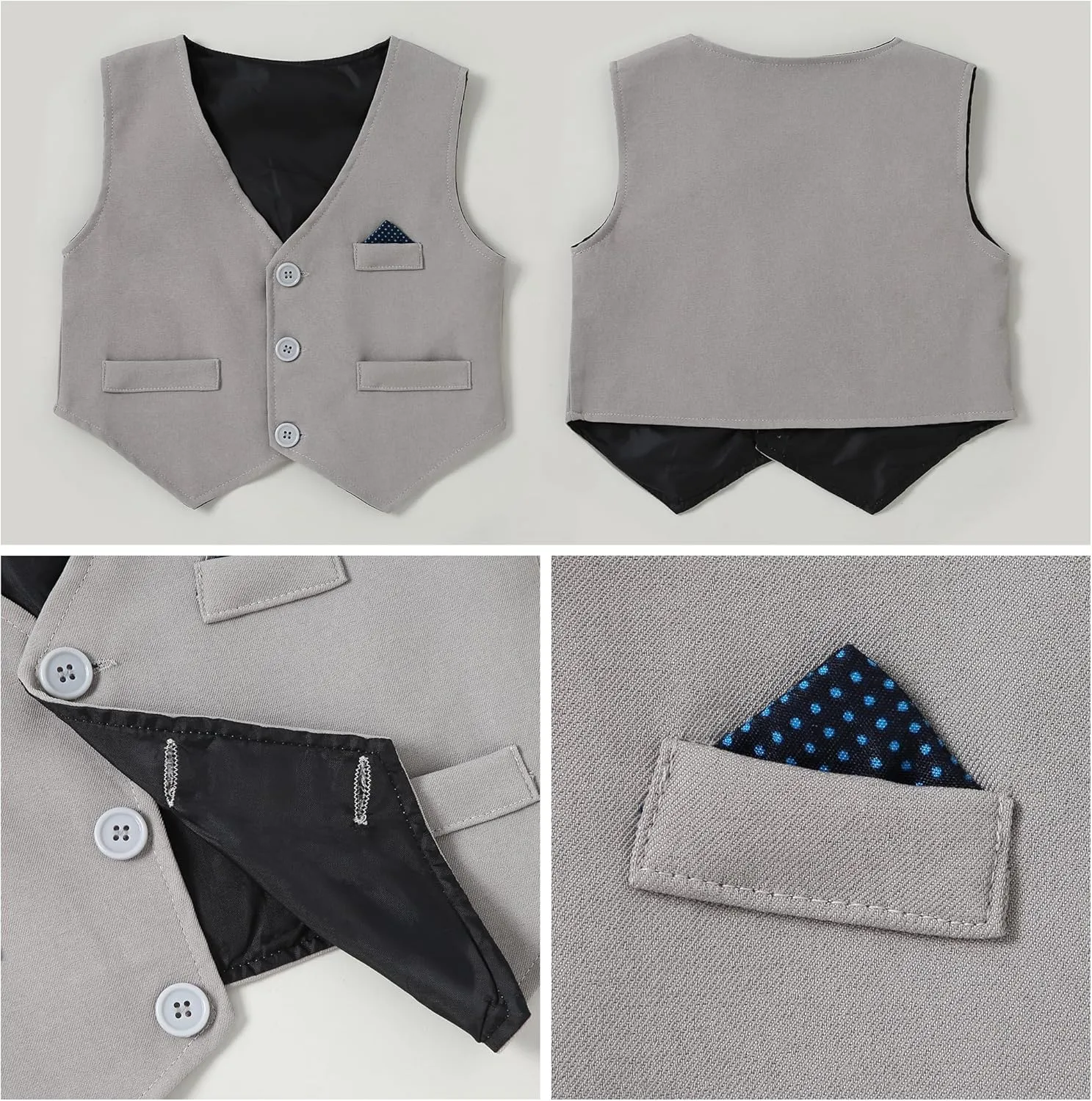CARETOO Toddler Baby Boy Clothes Suit 5Pcs Gentleman Wedding Outfit Dress Shirt Vest Bow Tie Suspender Pant Formal Set 12M-5T