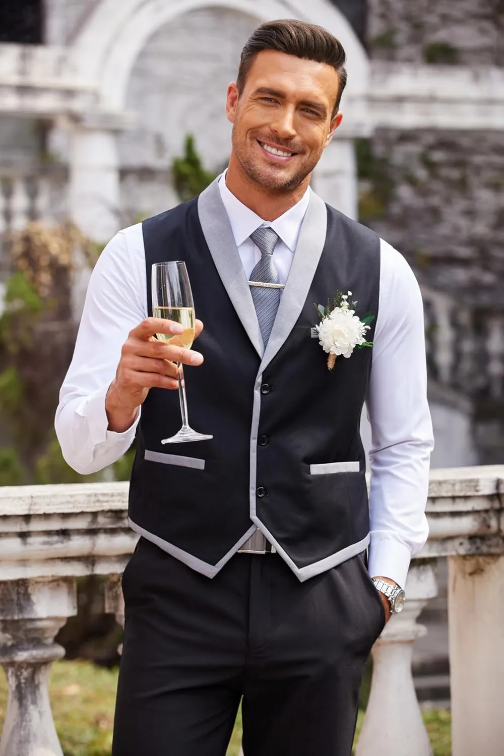 COOFANDY Men's Suit Vest Slim Fit Formal Business Dress Vest Casual Wedding Waistcoat