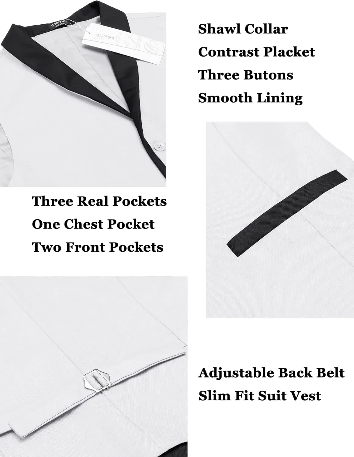 COOFANDY Men's Suit Vest Slim Fit Formal Business Dress Vest Casual Wedding Waistcoat