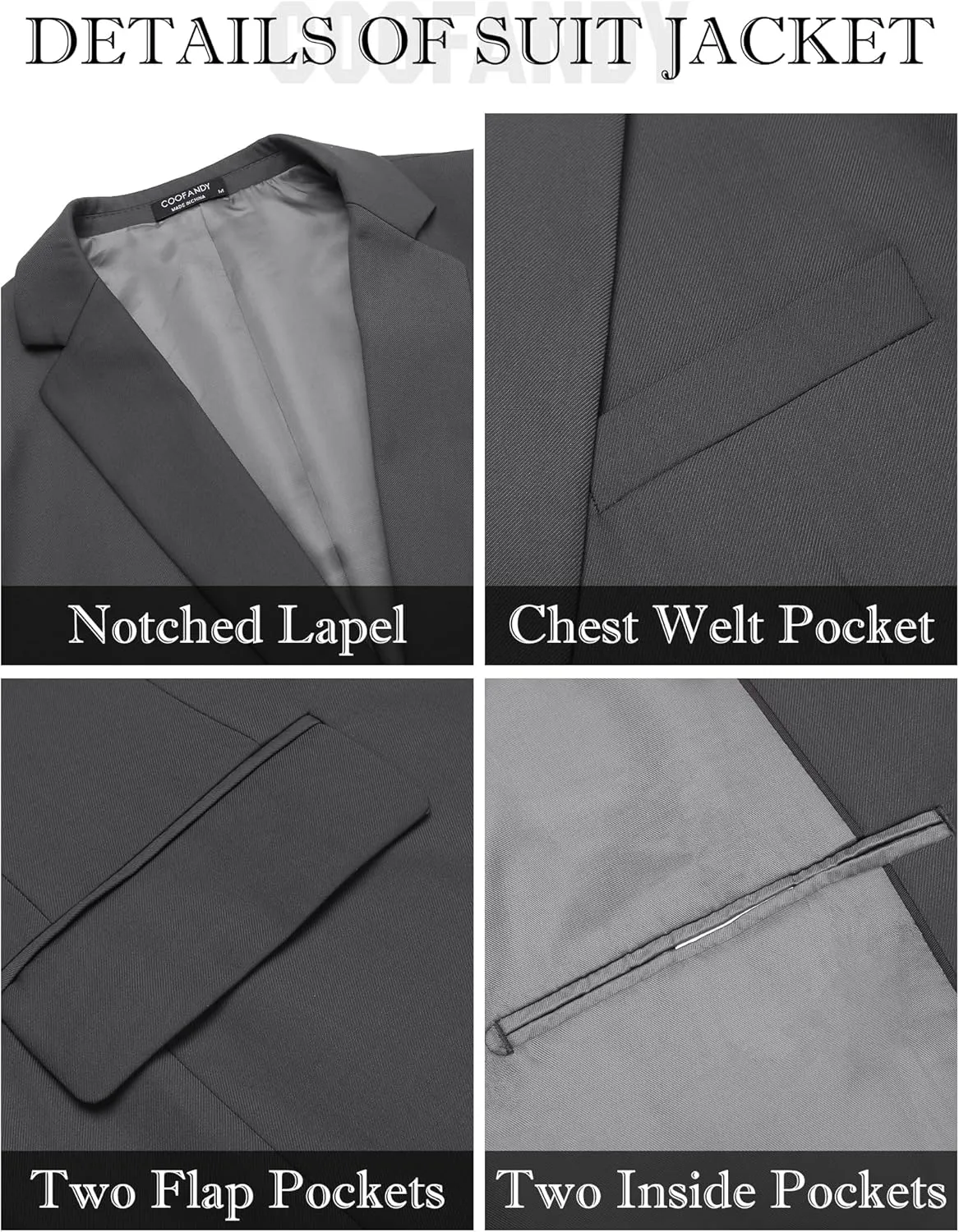 COOFANDY Men's Suits 3 Piece Slim Fit Set Two Button Suit Jacket Vest Pants for Business, Wedding, Party