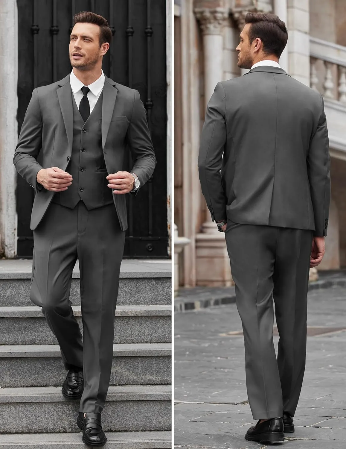 COOFANDY Men's Suits 3 Piece Slim Fit Set Two Button Suit Jacket Vest Pants for Business, Wedding, Party