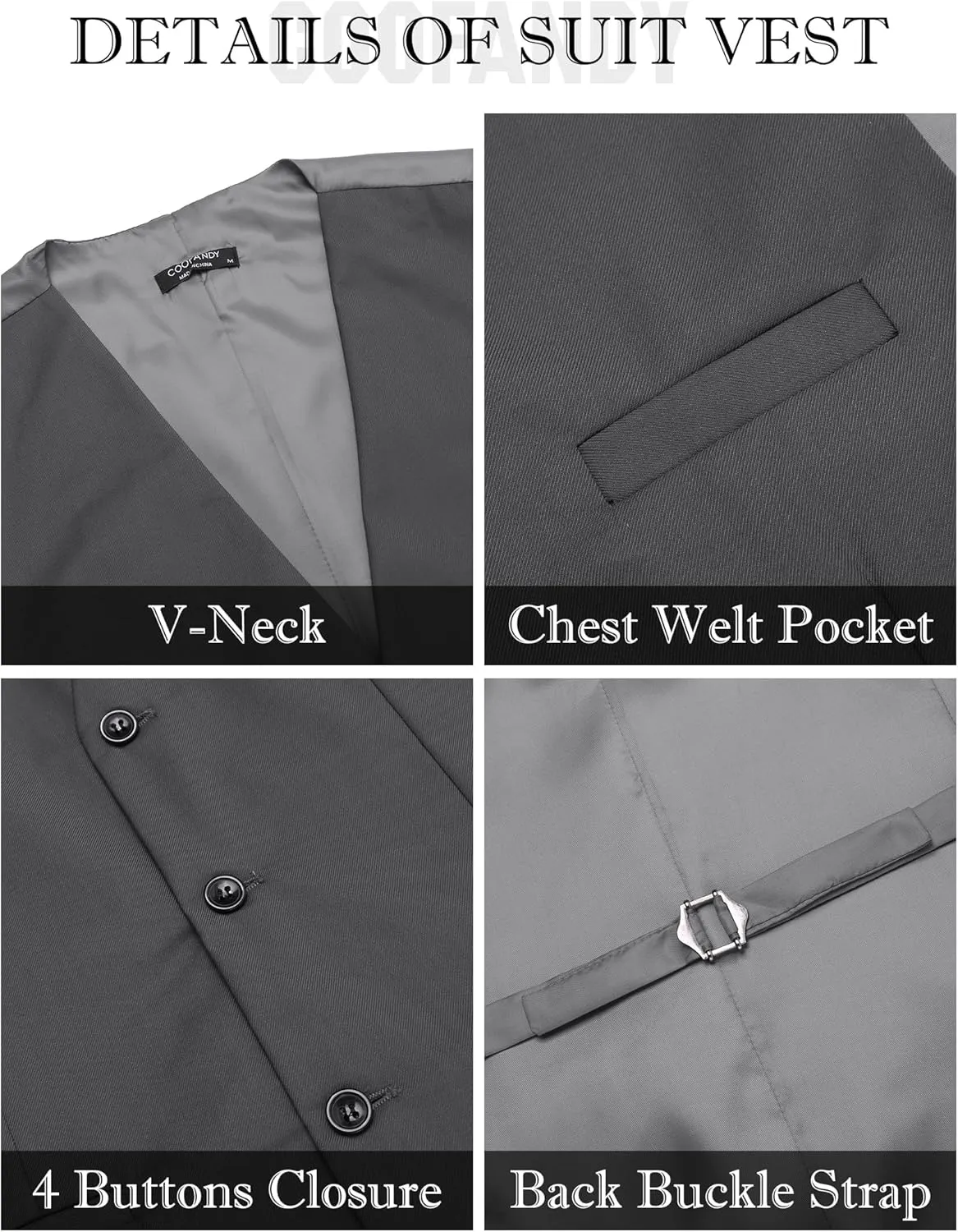 COOFANDY Men's Suits 3 Piece Slim Fit Set Two Button Suit Jacket Vest Pants for Business, Wedding, Party