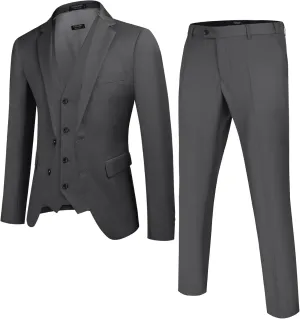 COOFANDY Men's Suits 3 Piece Slim Fit Set Two Button Suit Jacket Vest Pants for Business, Wedding, Party