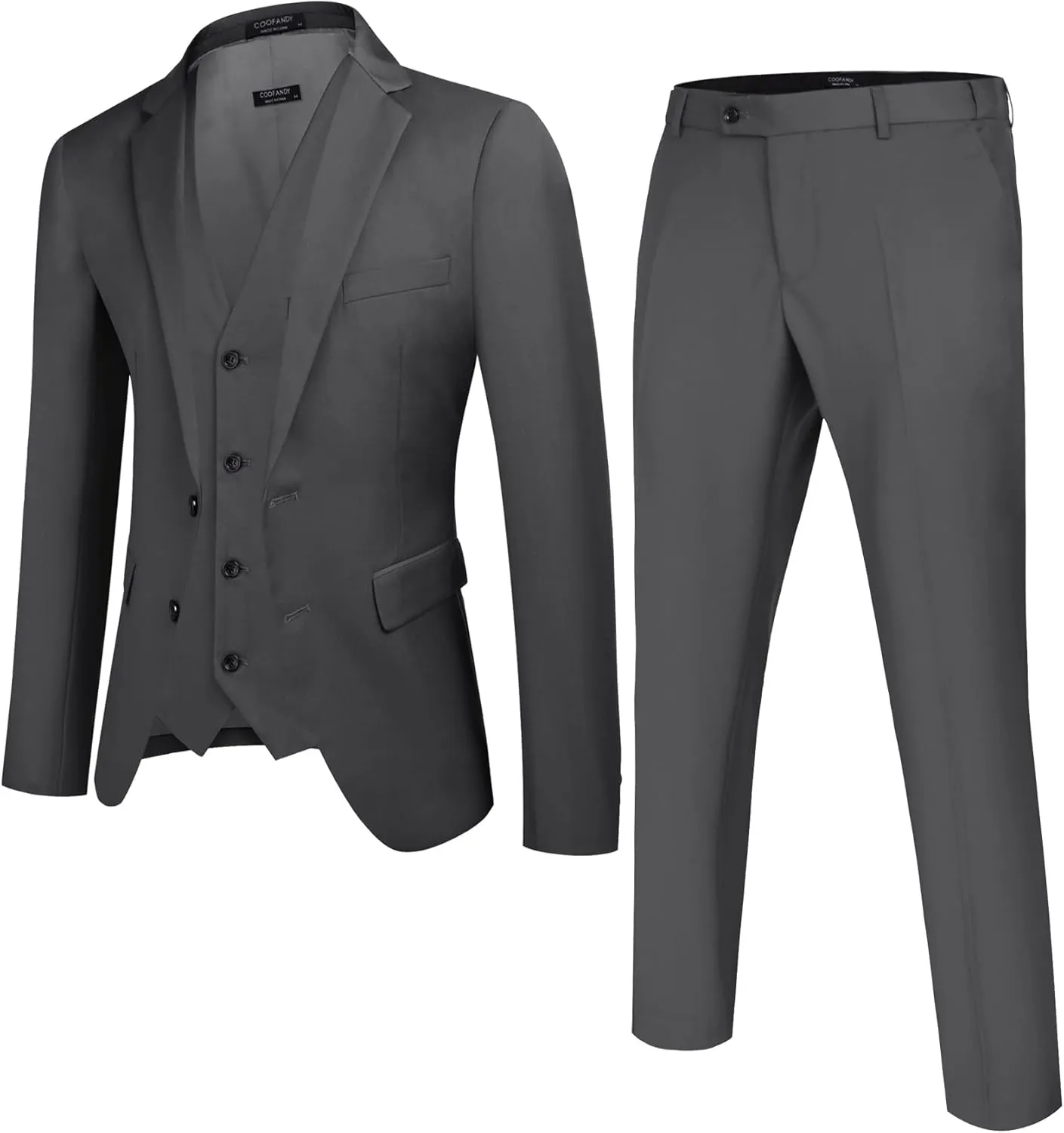 COOFANDY Men's Suits 3 Piece Slim Fit Set Two Button Suit Jacket Vest Pants for Business, Wedding, Party
