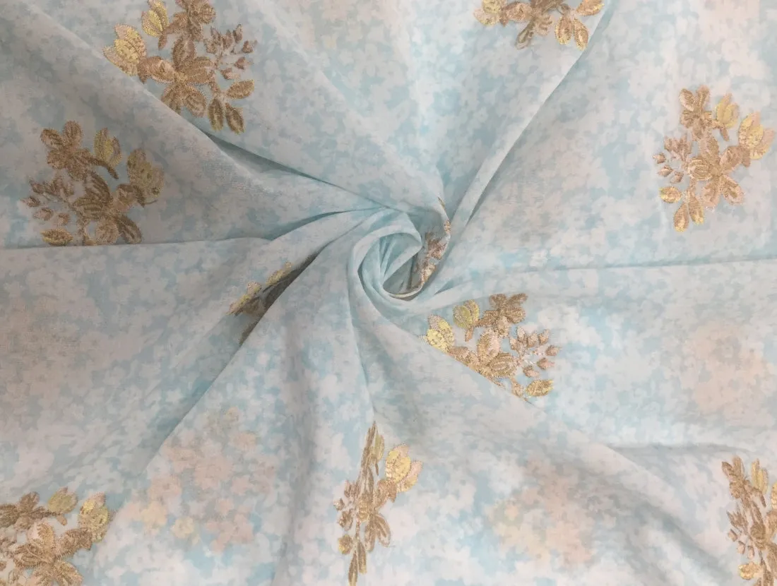 Cotton Voile Fabric with Floral Embroidered motifs ~ 44&quot; wide by the yard