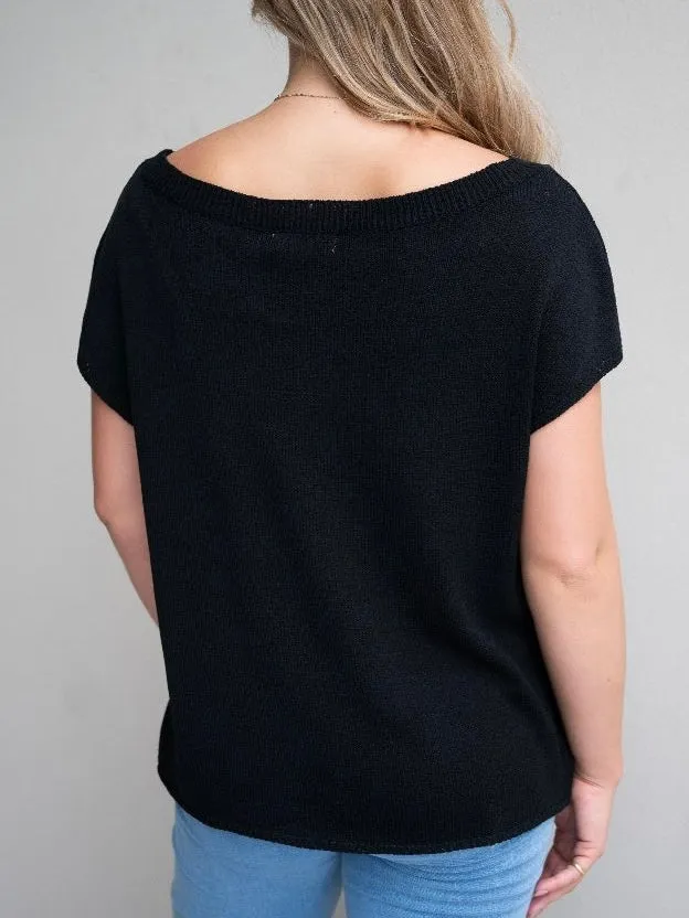 Crepe Knit Yarn Top- Black