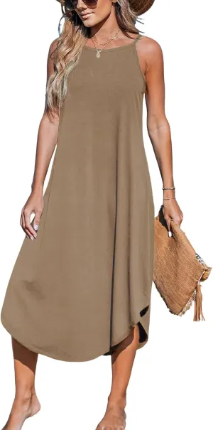 CUPSHE Women's Cami Maxi Dress Sleeveless V Neck Solid Dresses Casual Summer