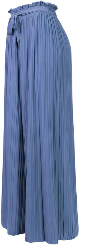 Design by Olivia Women's Ribbon Tie Chiffon Loose Pleated Wide Leg Palazzo Pants