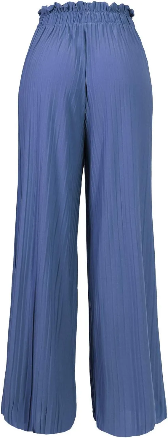 Design by Olivia Women's Ribbon Tie Chiffon Loose Pleated Wide Leg Palazzo Pants