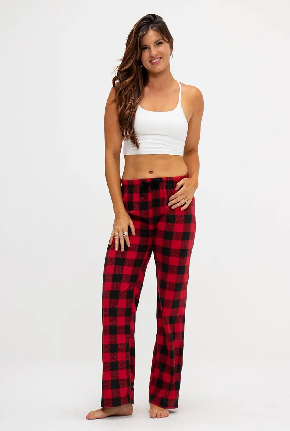 DEVOPS 2 Pack Women's Buffalo Plaid Plush Fleece Pajama Pants Sleepwear