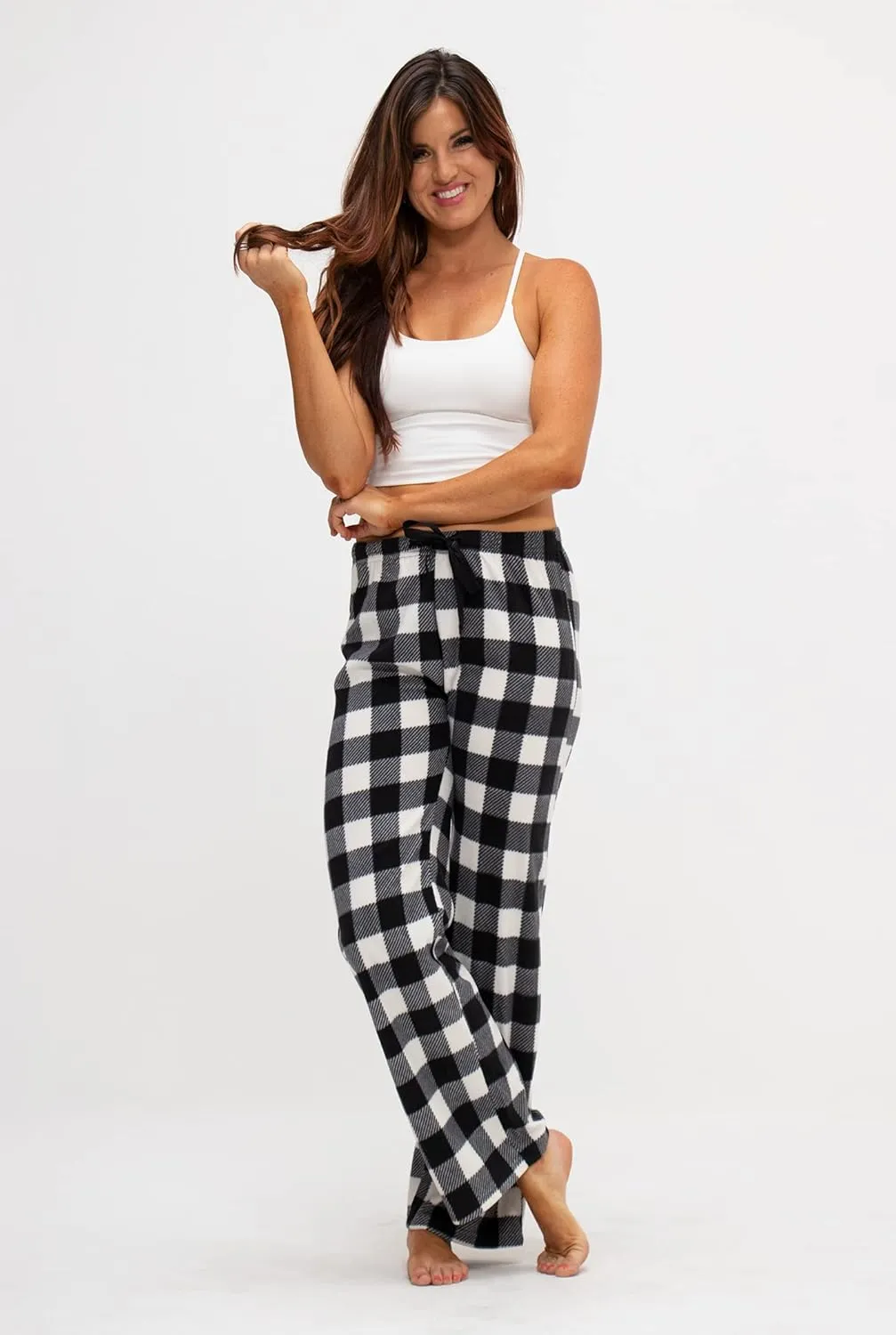 DEVOPS 2 Pack Women's Buffalo Plaid Plush Fleece Pajama Pants Sleepwear