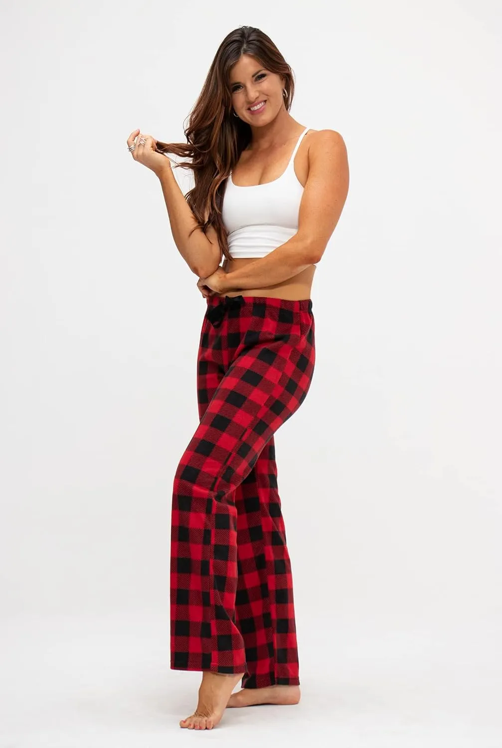 DEVOPS 2 Pack Women's Buffalo Plaid Plush Fleece Pajama Pants Sleepwear