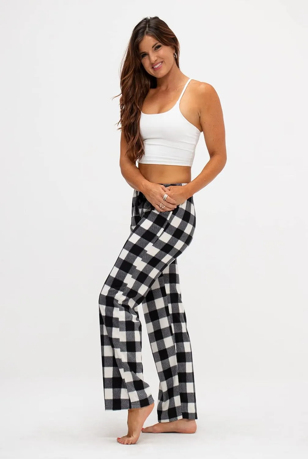 DEVOPS 2 Pack Women's Buffalo Plaid Plush Fleece Pajama Pants Sleepwear
