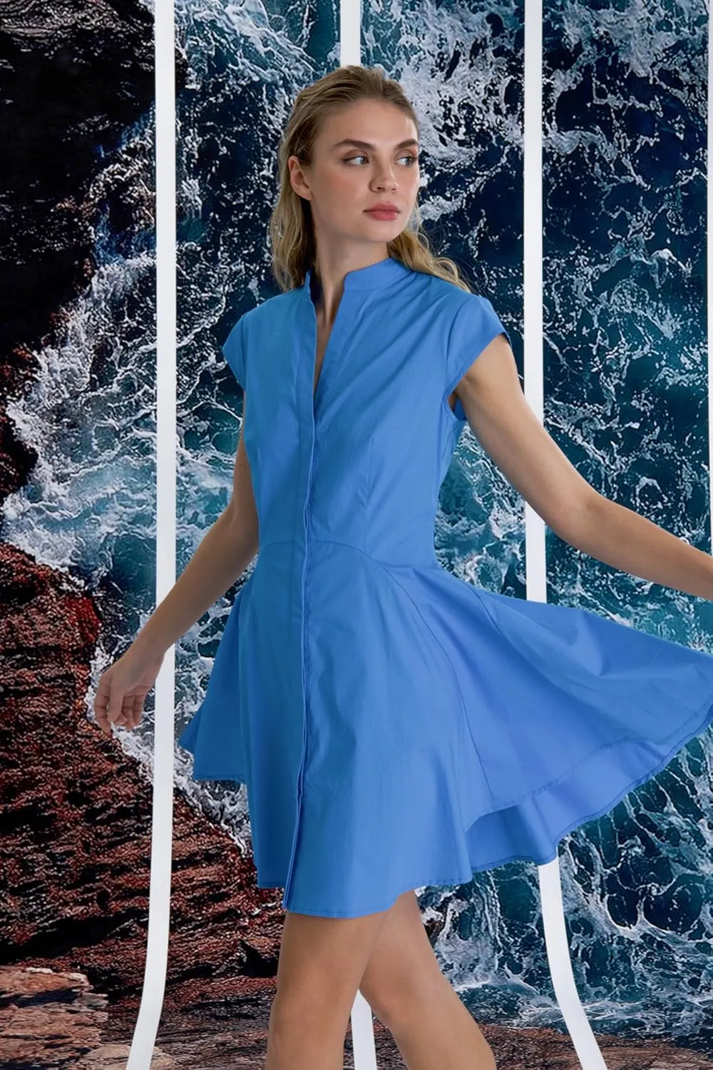 Donna Morgan High Neck Fit and Flare Shirtdress Summer Dresses for Women