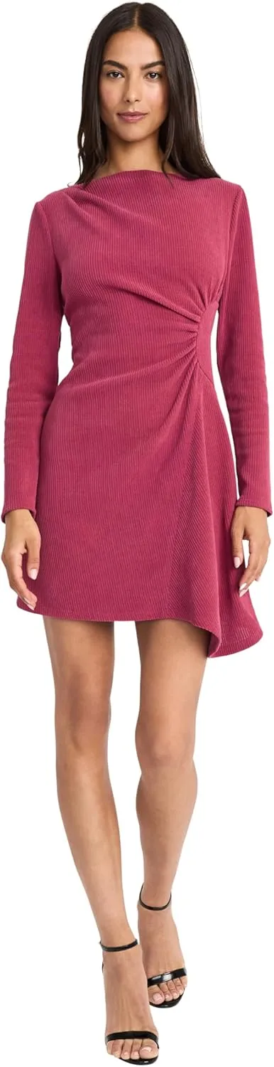 Donna Morgan Women's Long Sleeve Asymmetrical Wrap Mini Pleated Waist Cocktail Party Wedding Guest Dresses
